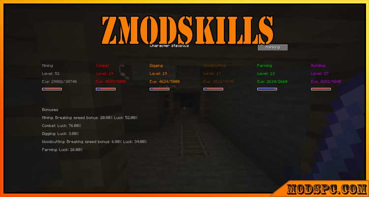 ZmodSkills Mod 1.16.5/1.15.2/1.14.4